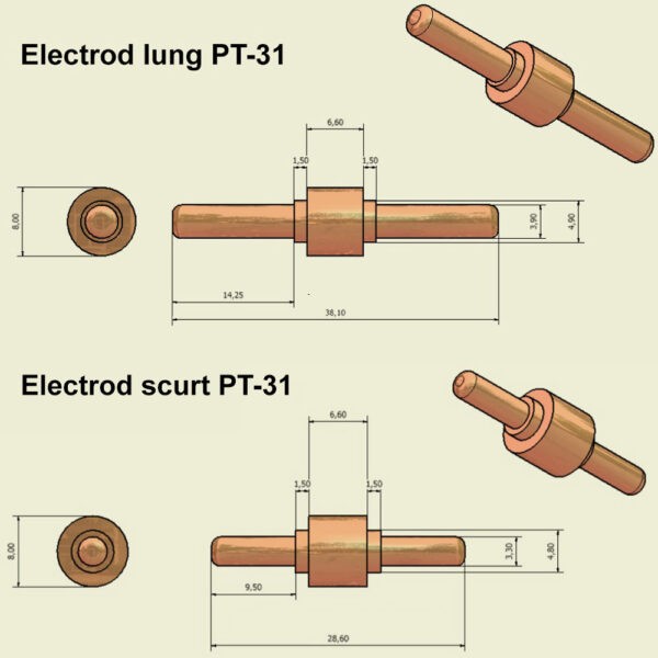 Electrod plasmă scurt/lung PT-31 (10 buc) - imagine 2